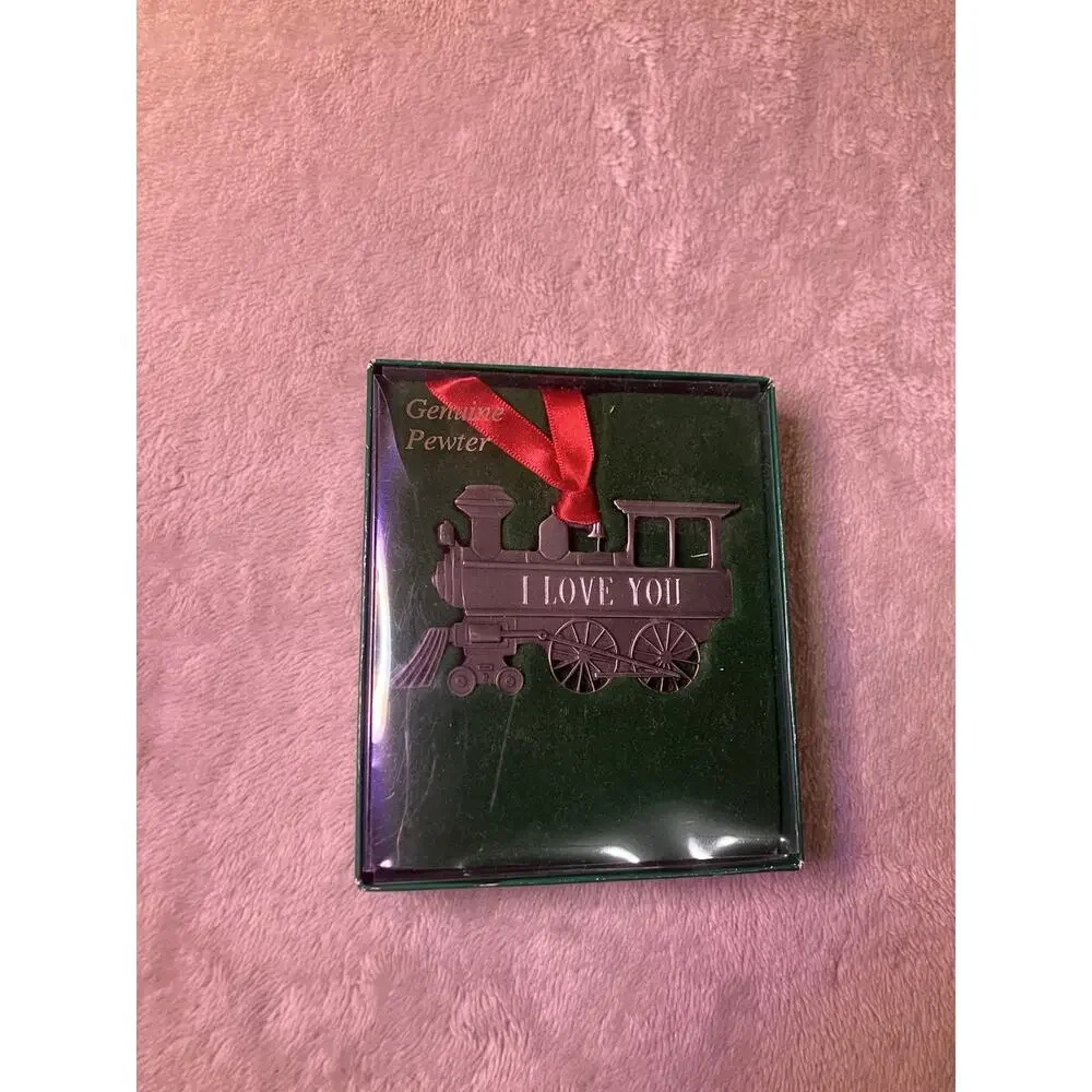 Genuine Pewter Train Hanging Christmas Ornament “I Love You” Solid 1pc